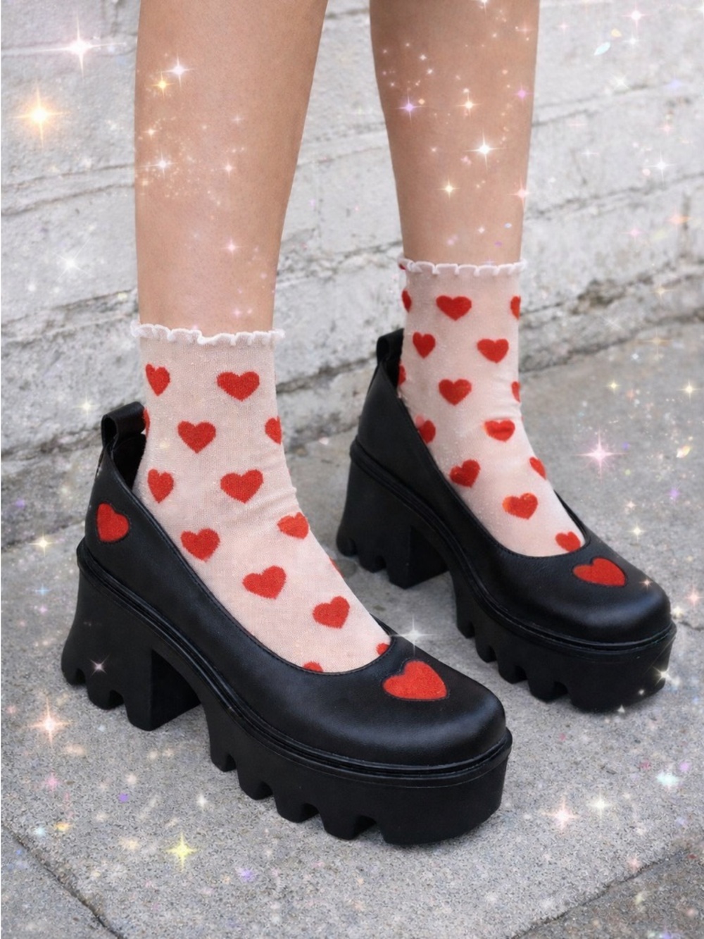 Heart embellished chunky platform oxfords